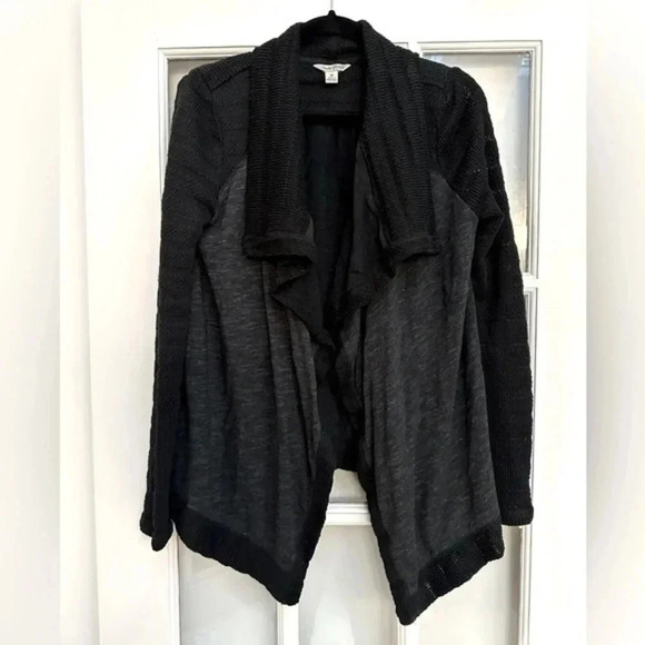 Lucky Brand | Black & Grey Open Front Waterfall Cardigan Size Medium M - Picture 2 of 9